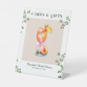 ビキニとベルリーニの桃の色のウェディングシャワーのカードとギフト 台座サイン (正面)