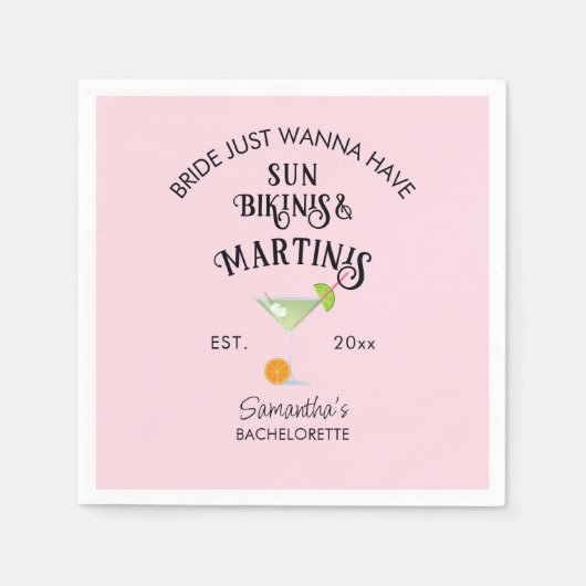 ビキニとマティーニのトロピカルビーチ独身最後の夜 スタンダードカクテルナプキン (正面)