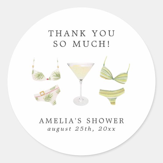 ビキニとマティーニのブライズシャワーパーティー ラウンドシール (正面)