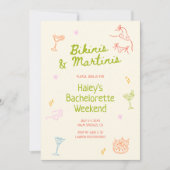 ビキニとマティーニの手描きバチェロレッテ 招待状 (正面)