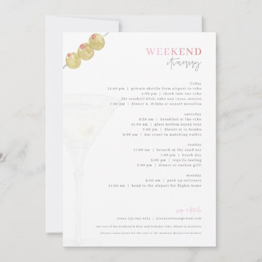 ビキニとマティーニの独身最後の週末の招待状 招待状 (裏面)
