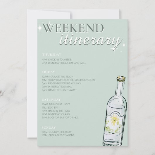 ビキニとマティーニの花嫁の週末予定 招待状 (正面)