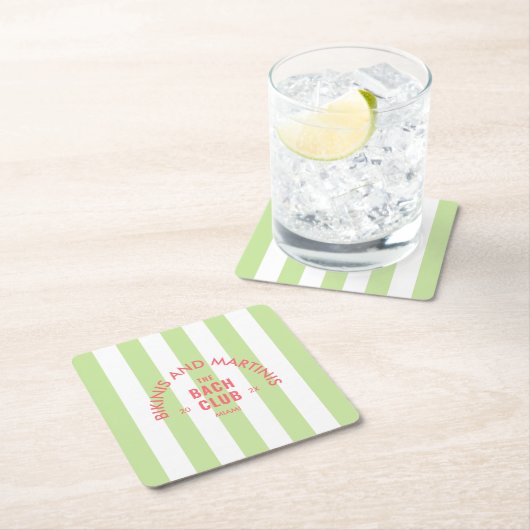ビキニとマティーニ ザ・バッハ・クラブ グリーンストライプ スクエアペーパーコースター (インサイチュ)