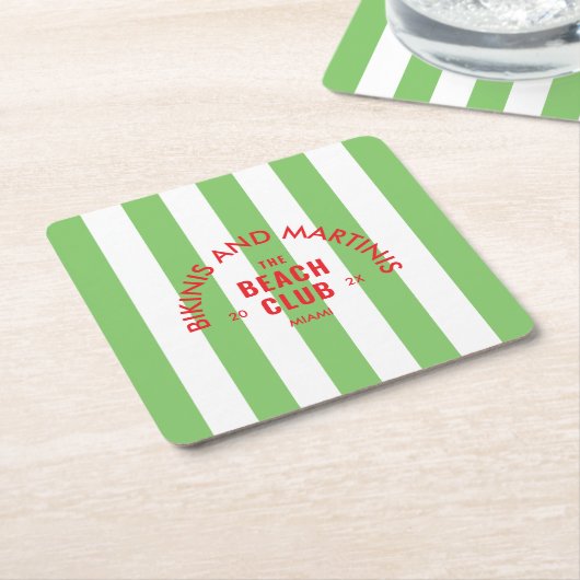 ビキニとマティーニ ザ・ビーチ・クラブ グリーンストライプ スクエアペーパーコースター (アングル)