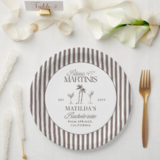 ビキニとマルティニのエレガントヴィンテージバチェロレッテ ペーパープレート (ウェディング)