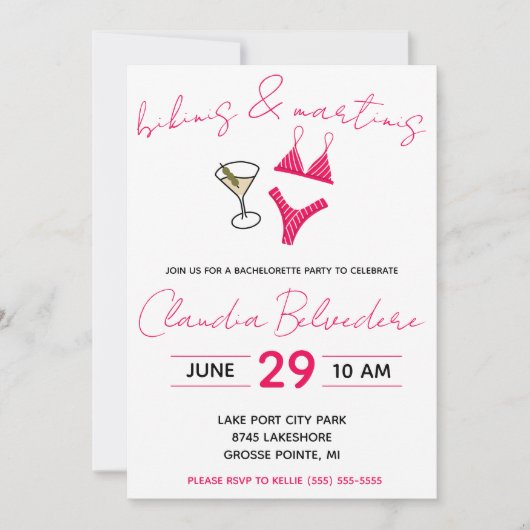 ビキニとマルティニをテーマにしたバチェロレッテ 招待状 (正面)