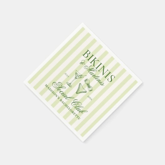 ビキニとマルティニストライプのスグリーン スタンダードカクテルナプキン (角)