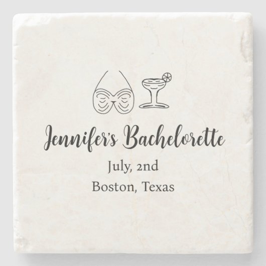 ビキニのグラス コックテールパーティー 新婦の名前を追加 ストーンコースター (正面)