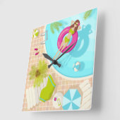 ビキニのスイミングプールガールビーチ スクエア壁時計 (傾斜)