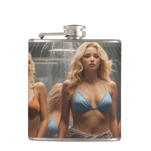 ビキニのセクシーブロンド女性 フラスク (正面)