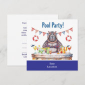 ビキニのヒポポタマスと一緒に過ごす7月4日のプールパーティー 招待状 (正面/裏面)