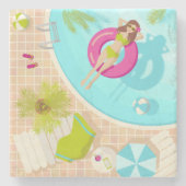 ビキニのプール女子ビーチ ストーンコースター (正面)