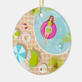 ビキニのプール女子ビーチ セラミックオーナメント (左)