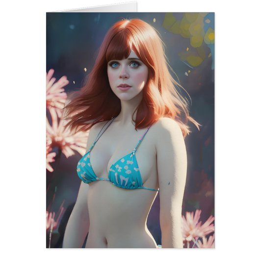 ビキニの中の赤空白の髪の女性 (正面)