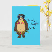 ビキニの夏の熊ビーチグリーティングカード カード (黄色い花)