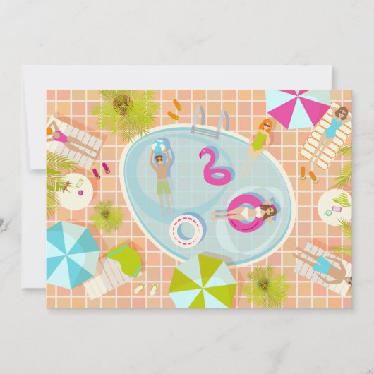 ビキニの女の子と男の子がプールで遊んでる 招待状 (正面)