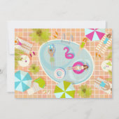 ビキニの女の子と男の子がプールで遊んでる 招待状 (裏面)