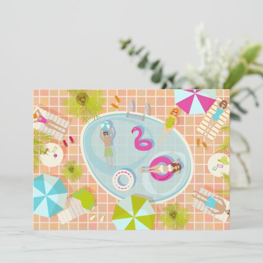 ビキニの女の子と男の子がプールのゲームを楽しむ 招待状 (スタンド正面)