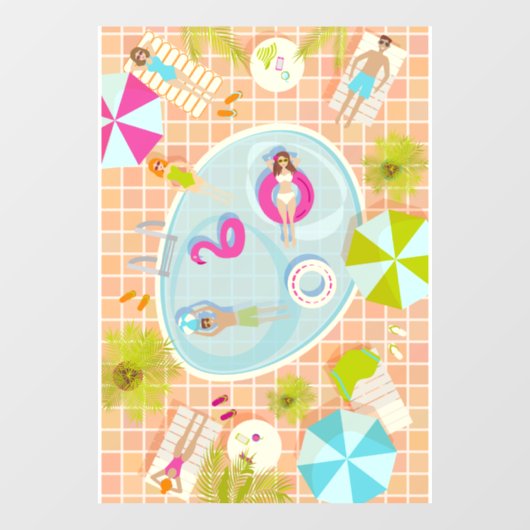 ビキニの女の子と男遊のスイミングプールゲーム ウィンドウサイン (シート)