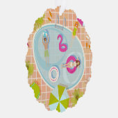 ビキニの女の子と男遊のスイミングプールゲーム オーナメントカード (右)