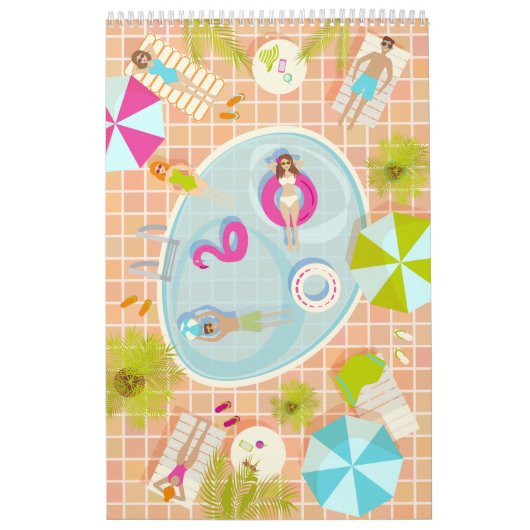 ビキニの女の子と男遊のスイミングプールゲーム カレンダー (カバー)