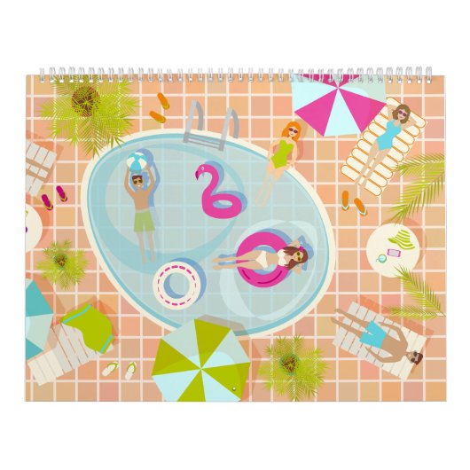 ビキニの女の子と男遊のスイミングプールゲーム カレンダー (カバー)