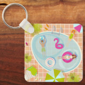 ビキニの女の子と男遊のスイミングプールゲーム キーホルダー (正面)