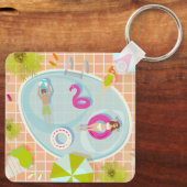 ビキニの女の子と男遊のスイミングプールゲーム キーホルダー (裏面)