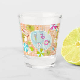 ビキニの女の子と男遊のスイミングプールゲーム ショットグラス