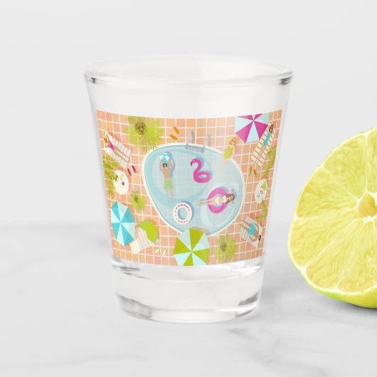 ビキニの女の子と男遊のスイミングプールゲーム ショットグラス (正面)