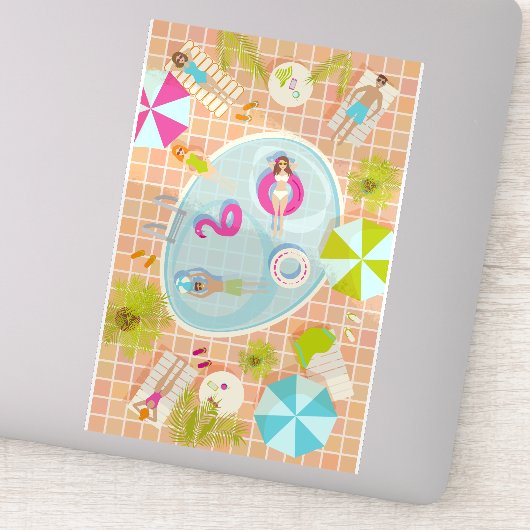 ビキニの女の子と男遊のスイミングプールゲーム シール (詳細)