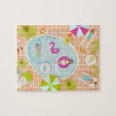 ビキニの女の子と男遊のスイミングプールゲーム ジグソーパズル (横)