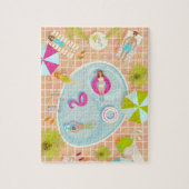 ビキニの女の子と男遊のスイミングプールゲーム ジグソーパズル (縦)