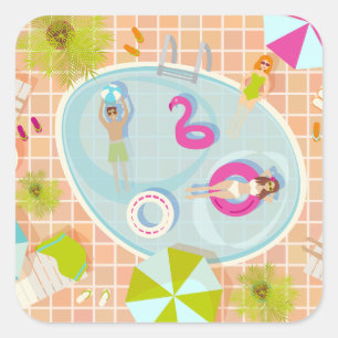 ビキニの女の子と男遊のスイミングプールゲーム スクエアシール