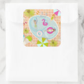 ビキニの女の子と男遊のスイミングプールゲーム スクエアシール (バッグ)