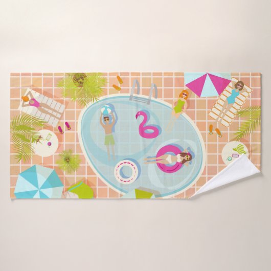 ビキニの女の子と男遊のスイミングプールゲーム バスタオル (バスタオル)