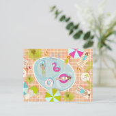 ビキニの女の子と男遊のスイミングプールゲーム ポストカード (スタンド正面)