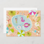 ビキニの女の子と男遊のスイミングプールゲーム ポストカード (正面/裏面)