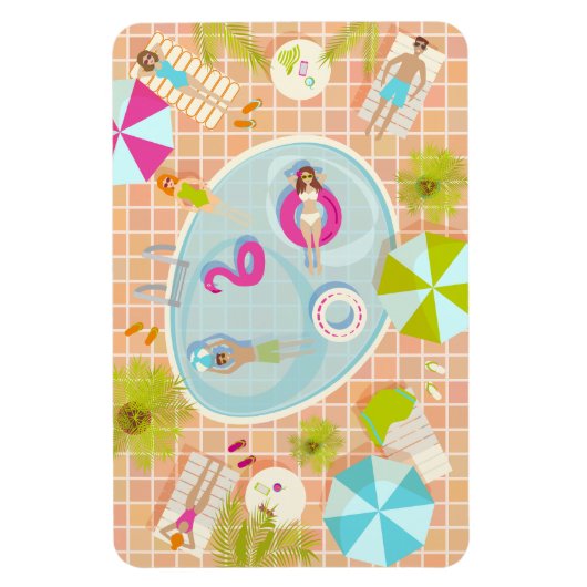 ビキニの女の子と男遊のスイミングプールゲーム マグネット (縦)
