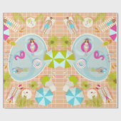 ビキニの女の子と男遊のスイミングプールゲーム ラッピングペーパー (フラット)