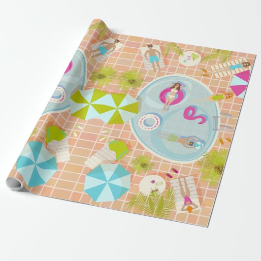ビキニの女の子と男遊のスイミングプールゲーム ラッピングペーパー (アンロールド)