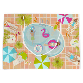 ビキニの女の子と男遊のスイミングプールゲーム ラージペーパーバッグ