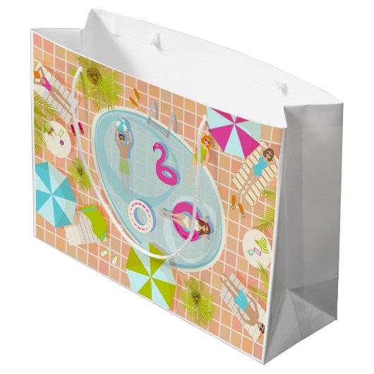 ビキニの女の子と男遊のスイミングプールゲーム ラージペーパーバッグ (裏面アングル)