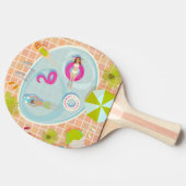 ビキニの女の子と男遊のスイミングプールゲーム 卓球ラケット (横)