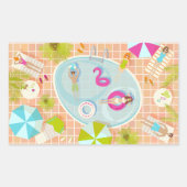 ビキニの女の子と男遊のスイミングプールゲーム 長方形シール (正面)