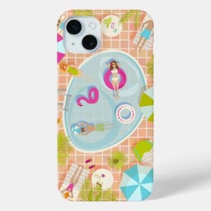 ビキニの女の子と男遊のスイミングプールゲーム iPhone 15 MINIケース