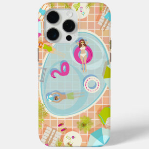 ビキニの女の子と男遊のスイミングプールゲーム iPhone 15 PRO MAXケース