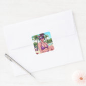 ビキニの女性とバンダナのビーチ スクエアシール (封筒)