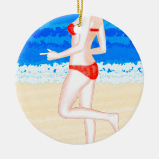 ビキニの少女オンザビーチ絵画ズ セラミックオーナメント