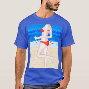 ビキニの少女オンザビーチ絵画ズ Tシャツ